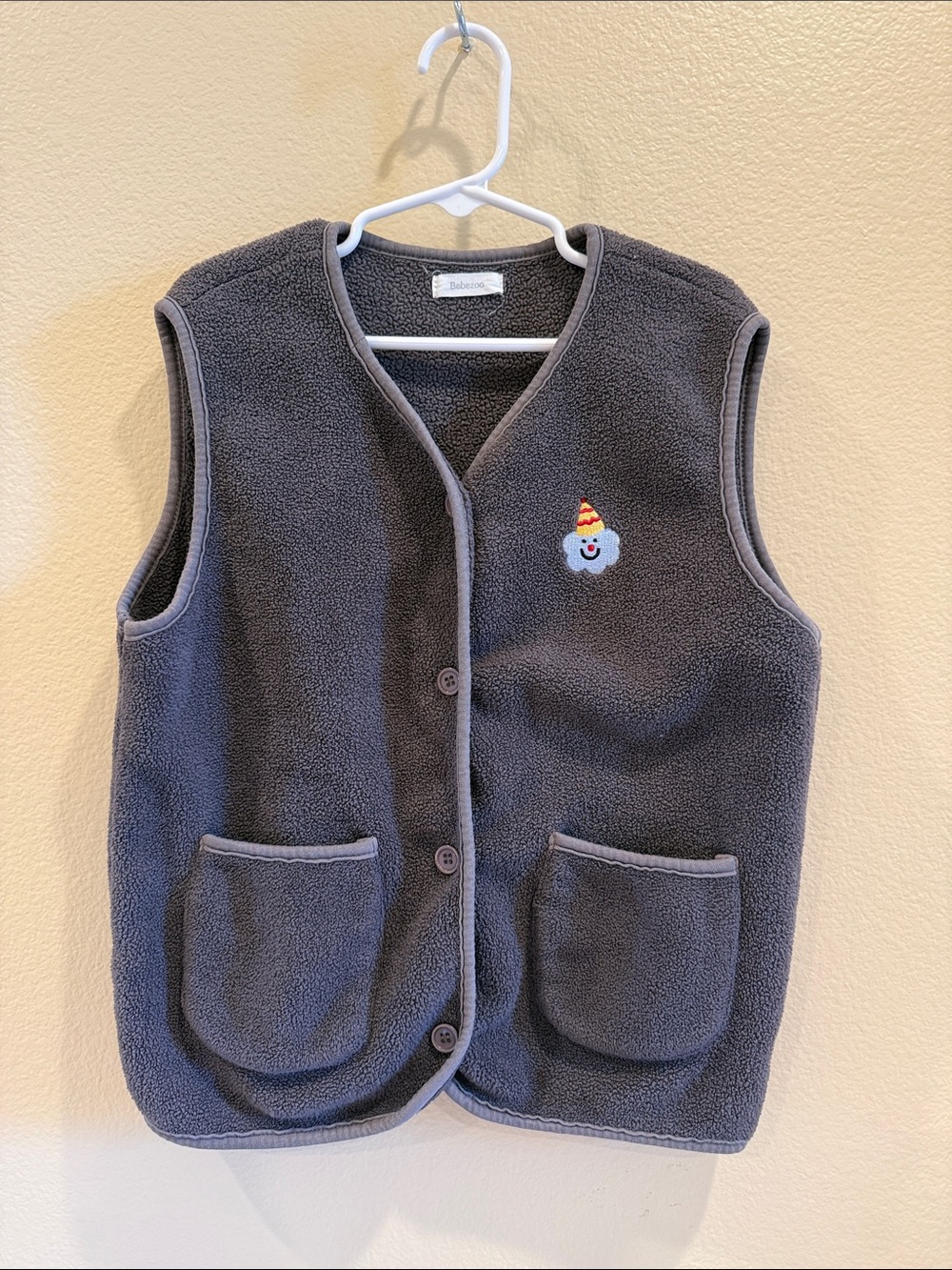 Charcoal Gray Fleece Vest with Party Cloud Embroidery